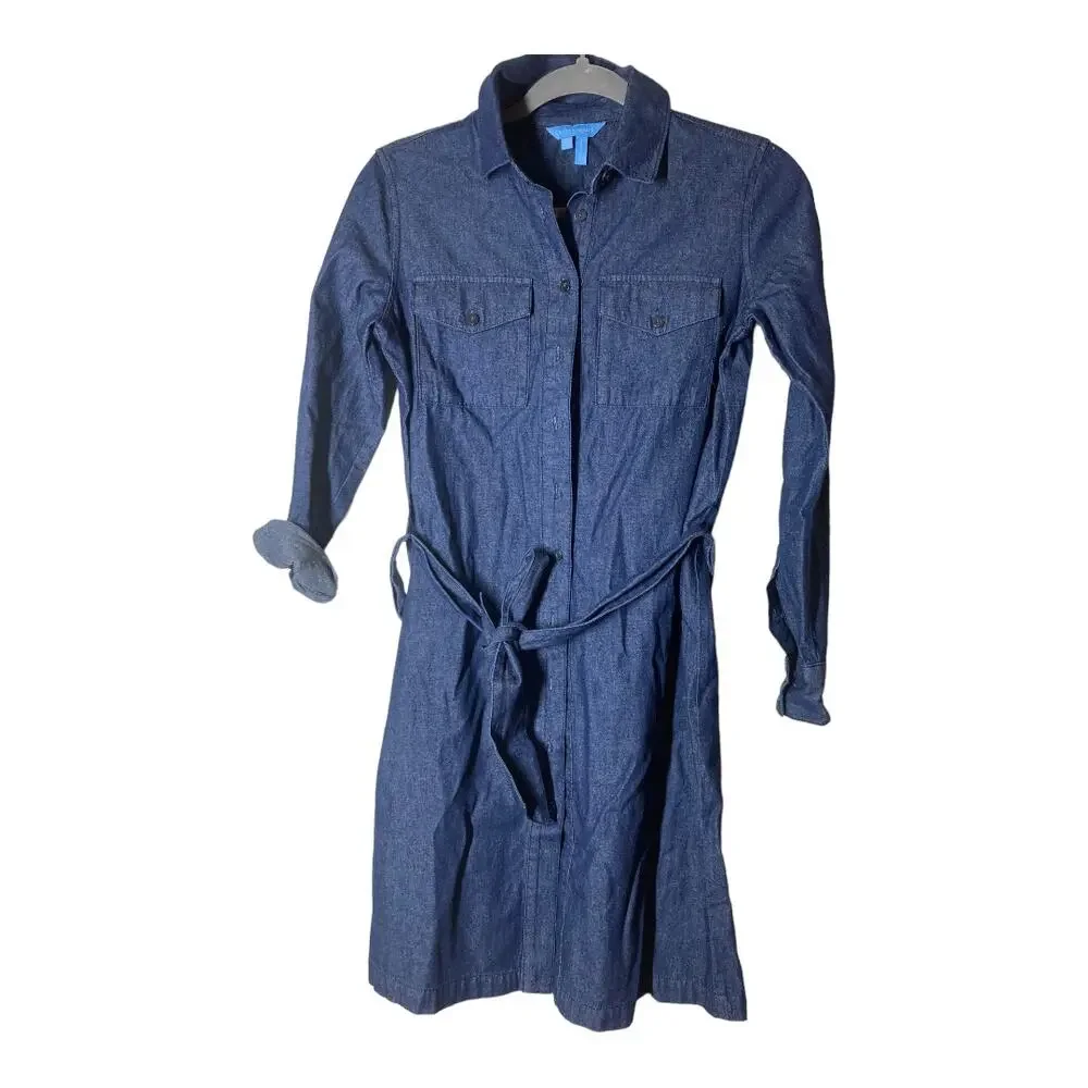 Draper James Belted Chambray Shirt Dress Dark Wash